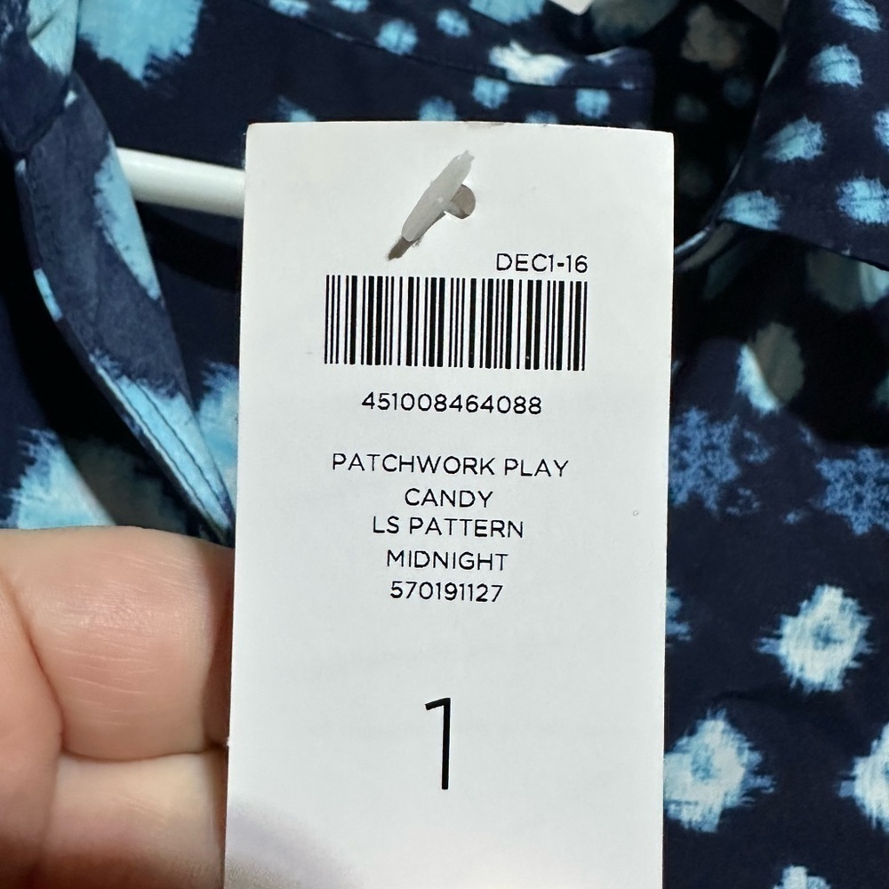 CHICO’S Women’s 1/M Patchwork Play Candy Button Down Blue Blouse Midnight *NEW* - Picture 3 of 6